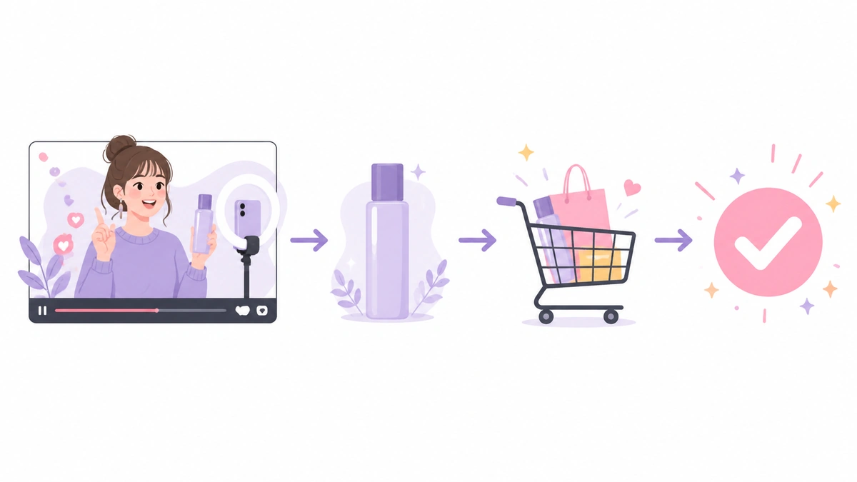 動画やLIVEから商品を発見して購入する流れのイラスト