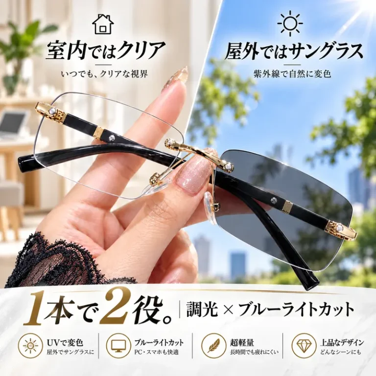 調光・ブルーライトカット フレームレスサングラス
