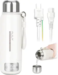 Aliliy電気ケトル ポータブル トラベルケトル 500ml大容量 海外対応 温度調 節 保温保冷 持ち運びケトル 400W 小型 5分急速沸かし コップ付き ストラッ プ付き一人暮らし 電気ポット ボトル 漏れない 携帯ポット 空焚き防止 水筒 電 気温水カップ お湯・コーヒー・お茶・粉ミルク 316ステンレス キャンプ/旅行/出 張/車中泊/オフィス対応 PSE認証済み (