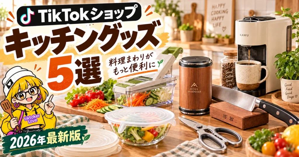 TikTokショップキッチングッズおすすめ5選のアイキャッチ