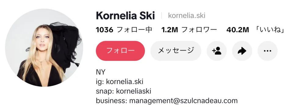 Kornelia SkiのTikTokプロフィール画面（2026年9月取得）