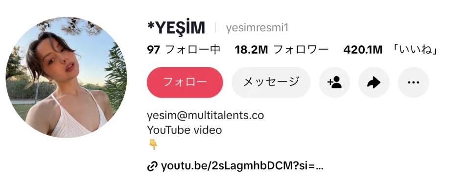 YeşimのTikTokプロフィール画面（2026年9月取得）