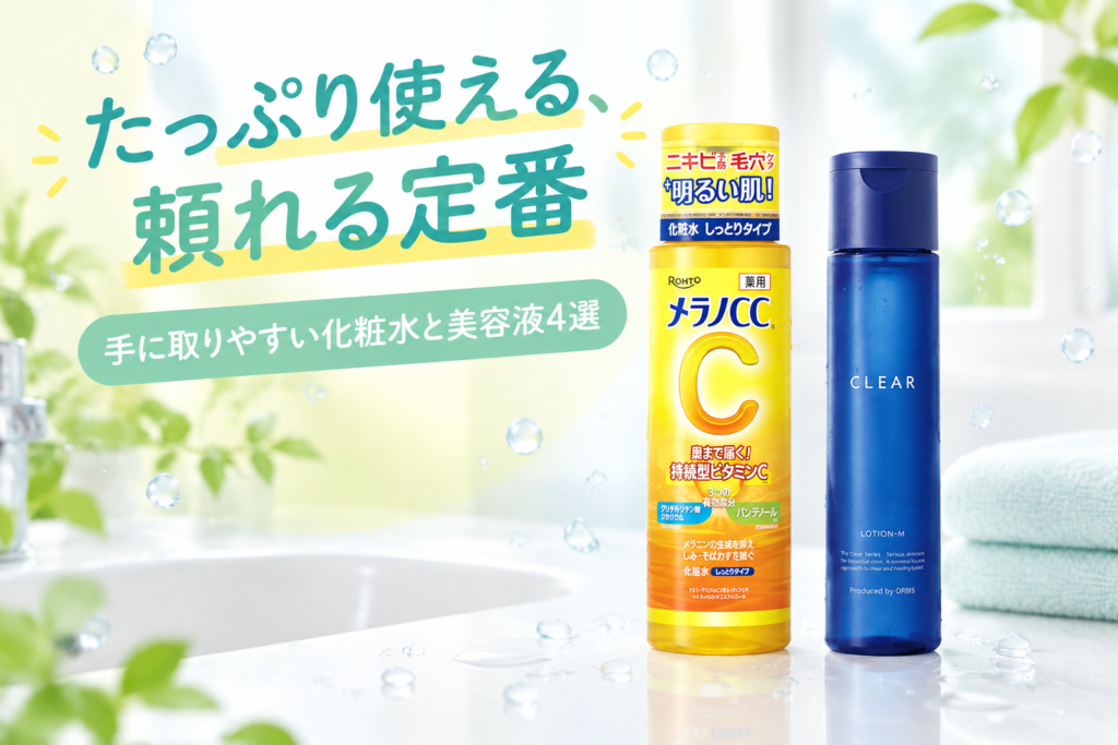 手に取りやすい化粧水と美容液4選|オルビス クリアフル・メラノCC・無印良品
