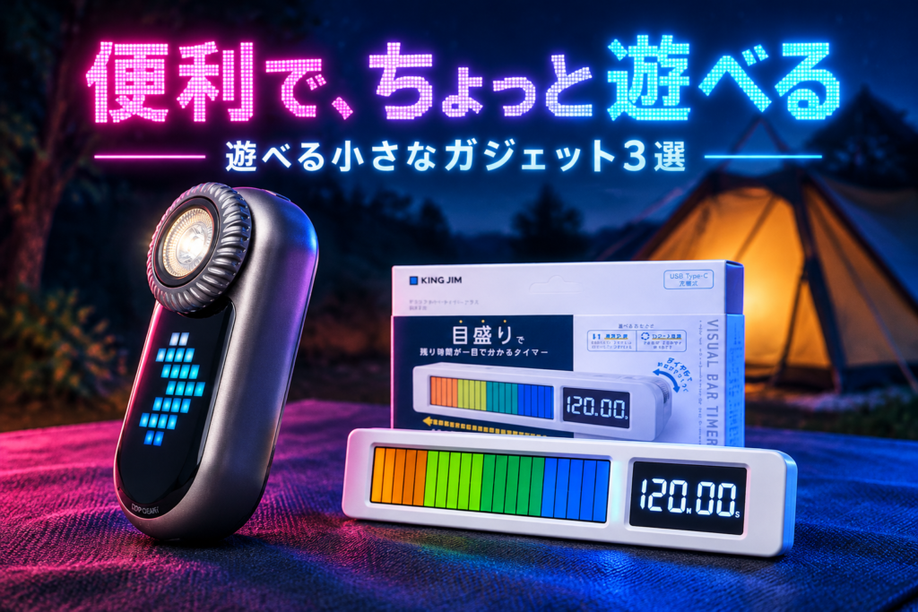 遊べる小さなガジェット3選｜LOOPDOT 懐中電灯・ビジュアルバータイマー・OMOTON ミニ三脚