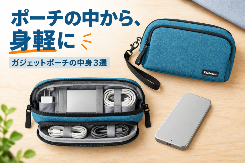 ガジェットポーチの中身3選|Travel Tech ポーチ・MaGdget Battery・巻き取りUSB-Cケーブル