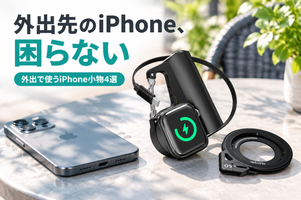 外出で使うiPhone小物4選|NIMASO ガラスフィルム・スマホリング・カラビナバッテリー・カードリーダー