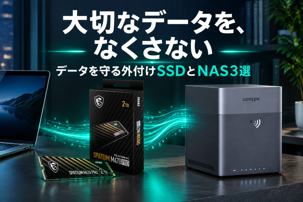 データを守る外付けSSDとNAS3選|MSI SPATIUM M470 PRO・SanDisk ポータブルSSD・UGREEN NAS