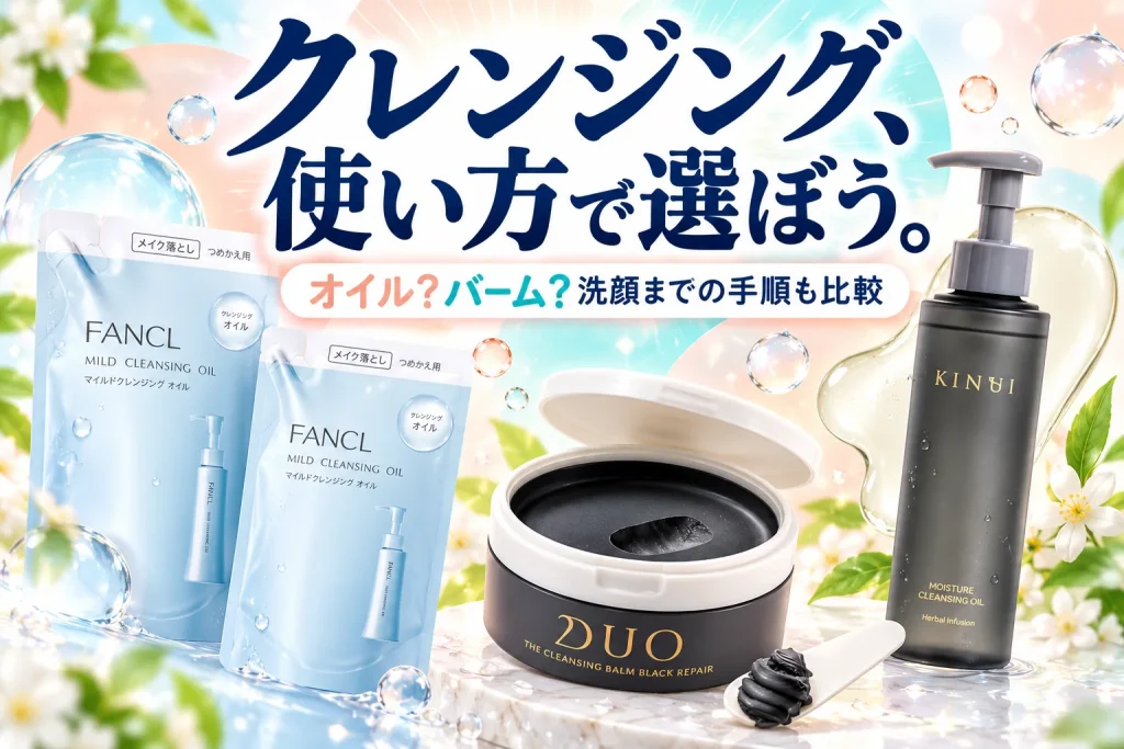 クレンジング3品を使い方で比較|FANCL・DUO・KINUIの違いの記事イメージ