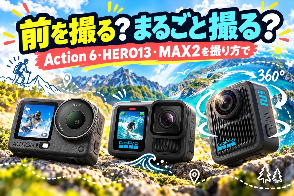 アクションカメラ3選｜前を撮るAction 6・HERO13と、360度のGoPro MAX2の記事イメージ