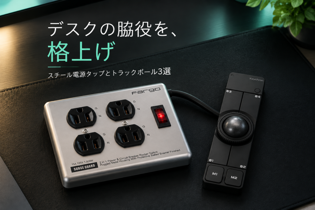スチール電源タップとトラックボール3選|Fargo STEEL TAP・カインズ Kumimoku・Keychron Nape Pro