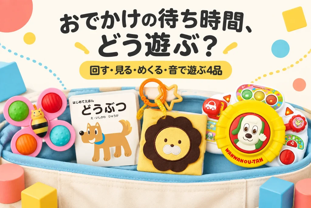 赤ちゃんとの外出、何を持つ？回す・めくる・音で遊べるおもちゃ4選の紹介イメージ