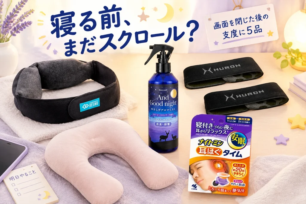 寝る直前までスマホを見てしまう。夜の支度に置く5品の紹介イメージ