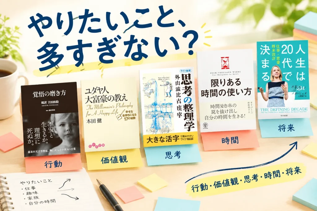 やりたいことが多すぎる人へ|時間・思考・将来を整理する本5冊の紹介イメージ