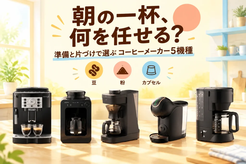 朝のコーヒー、どこまで手間をかける？豆・カプセルで選ぶ5機種の紹介イメージ