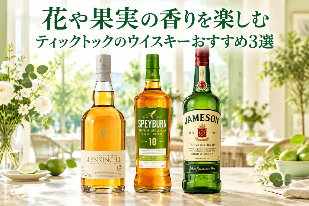 明るい食卓に紹介するウイスキーを並べ、花や果実を思わせる軽やかな雰囲気を表現。家で自分の好みを探す時間が想像できるイメージ。