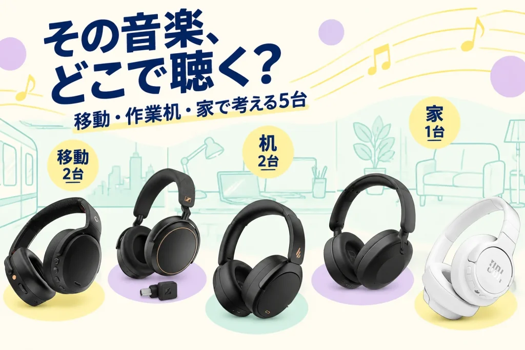 イヤホンから替えたい人へ。家・移動・作業で考えるヘッドホン5台の紹介イメージ