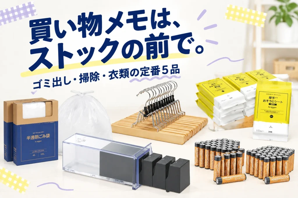 買い忘れを減らしたい。ゴミ出し・掃除・衣類の定番5品の紹介イメージ