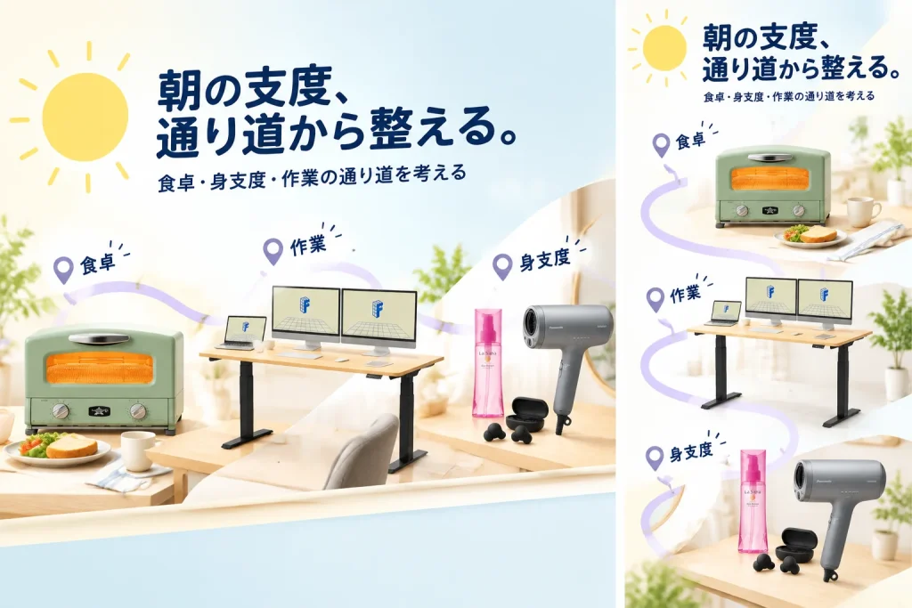朝の支度がぎりぎり。家の動線から考える6品の紹介イメージ