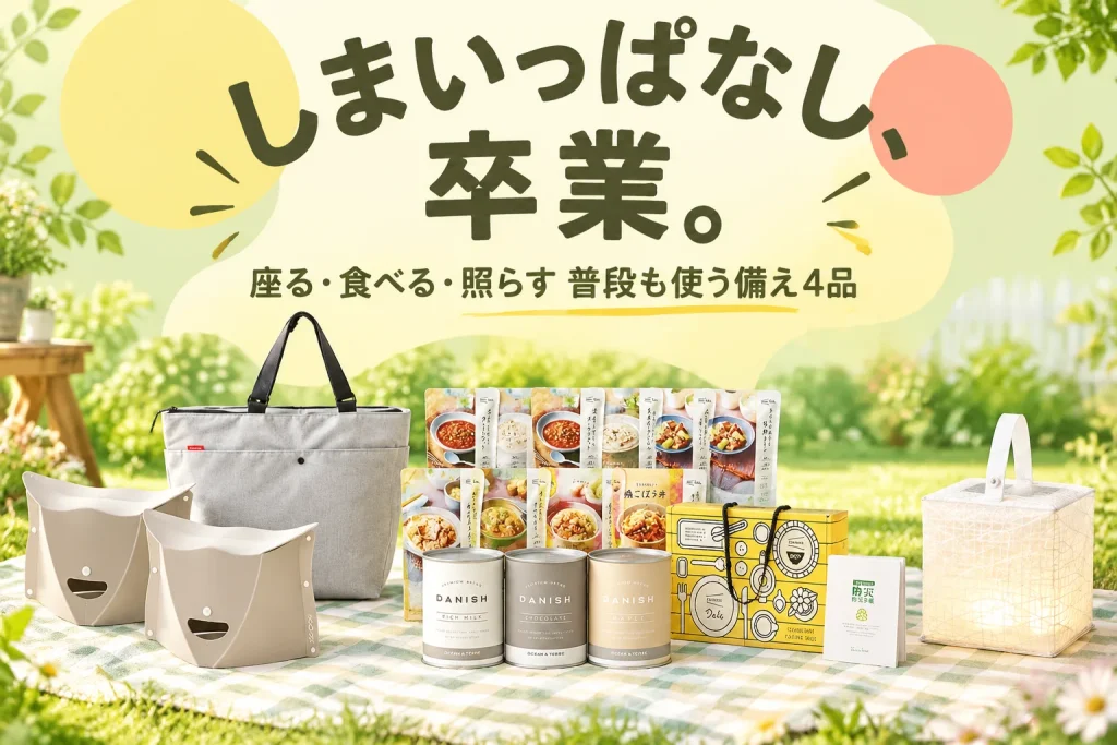 使わず眠る防災用品にしない|外遊びにも持ち出せる備え4品の紹介イメージ