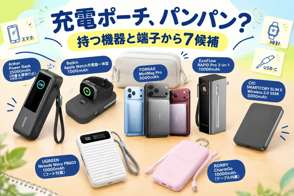スマホも時計も充電したい。荷物を増やしすぎないバッテリー7候補の紹介イメージ