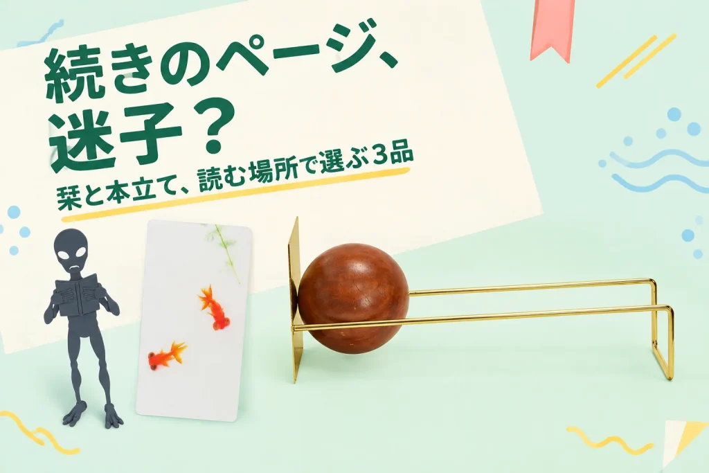 金魚の写真栞、エイリアンの栞、木球付きブックエンド