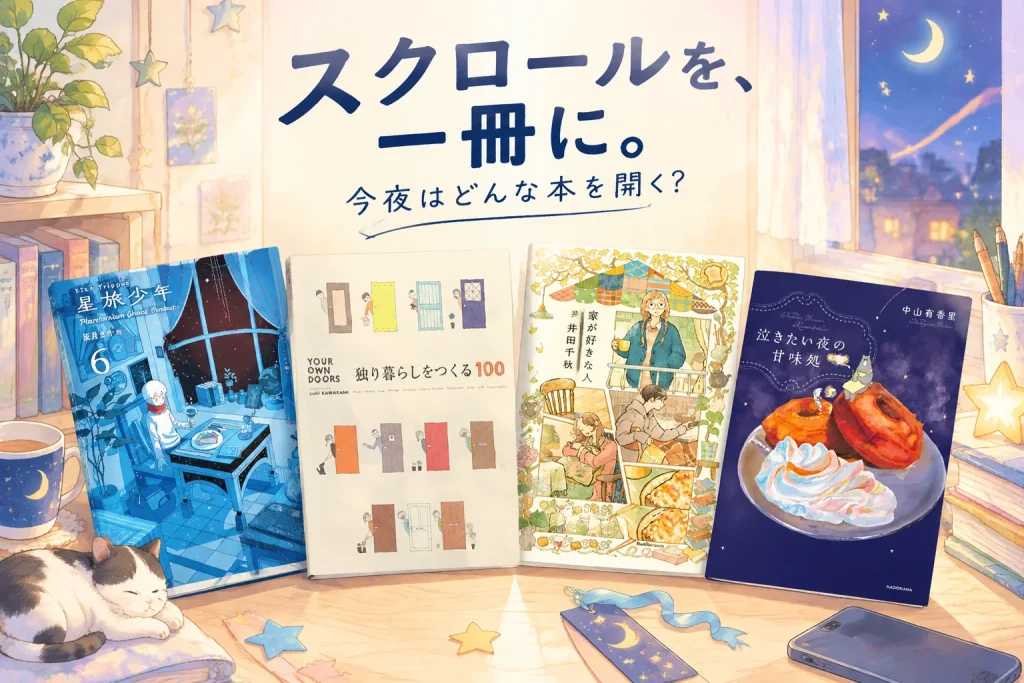 スマホを閉じた夜、何を読む?漫画・エッセイ・暮らしの本4冊の紹介イメージ
