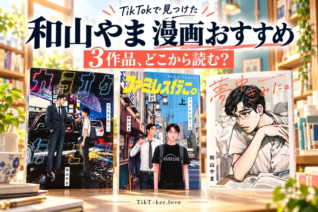 和山やまの原作3書影を大きく正面表示。カラオケ行こ！、ファミレス行こ。上、夢中さ、きみに。のみ。